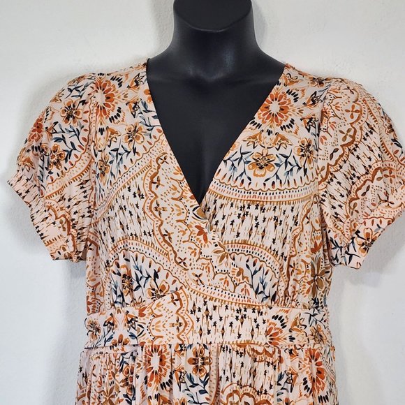 Torrid Women Size 1 / 1X  Faux Wrap Dress Pockets Orange Blue Floral Print - Picture 8 of 10